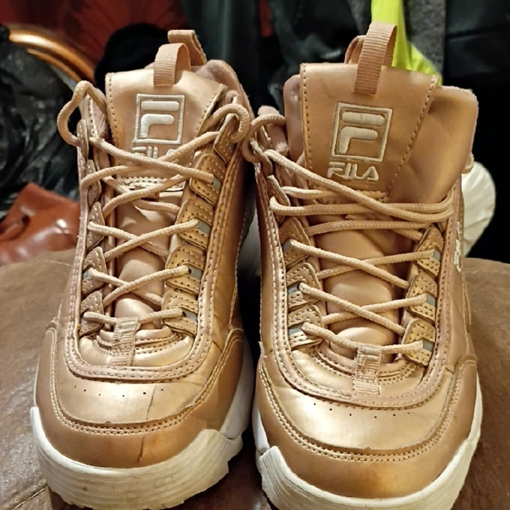 FILA Metallic Tan/Cream Chunky Lace-Up Sneakers